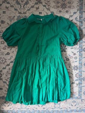 Umgee Emerald Green Puff Sleeve Mini Dress